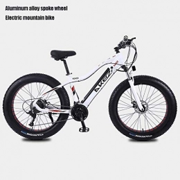 QZ Bike QZ Adult Fat Tire Electric Mountain Bike, 27 speed Snow Bikes, Portable 10Ah Li-Battery Beach Cruiser Bicycle, Lightweight Aluminum Alloy Frame, 26 Inch Wheels (Color : White)