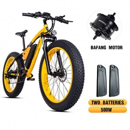 Shengmilo Electric Mountain Bike Shengmilo Bafang Motor Electric Bicycle, 26 Inch Mountain E- Bike, 4 inch Fat Tire, Two Batteries Included (YELLOW)