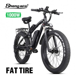 Shengmilo Electric Mountain Bike Shengmilo Electric Mountain Bike 26 Inch Fat Tire 48V 1000W Motor Snow Electric Bicycle Shimano 21 Speed Electric Bicycle Pedal Assist, Lithium Battery Hydraulic Disc Brake(MX02S) (Black)