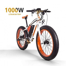 Wcgcg Electric Mountain Bike Wcgcg 48v10ah1000w Electric Mountain Bike 26'' Fat Tire E-Bike 21 Speeds Beach Cruiser Mens Sports Mountain Bike Full Suspension Lithium Battery Hydraulic Disc Brakes(British Standard), White, Orange