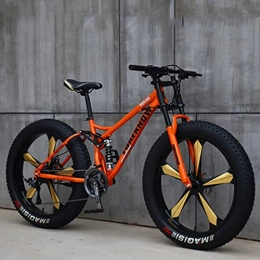 SHUI Bike 24 Inch Adult Mountain Bikes, 4.0 Fat Tire Mountain Bike, 7 / 21 / 24 / 27 / 30 Speed Bicycle, Dual Suspension Frame and Suspension Fork All Terrain Mountain Bike orange-24 speed