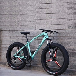 TOPYL Fat Tyre Mountain Bike 24 Inch Mountain Bikes, Dual Disc Brake Bicycle With Front Suspension Adjustable Seat, Adult Boys Girls Fat Tire Trail Mountain Bike Green 3 Spoke 24", 21-speed