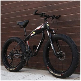 WJSW Fat Tyre Mountain Bike 26 Inch Hardtail Mountain Bike, Adult Fat Tire Mountain Bicycle, Mechanical Disc Brakes, Front Suspension Men Womens Bikes, Black Spokes, 21 Speed