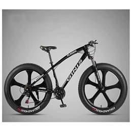 WJSW Fat Tyre Mountain Bike 26 Inch Mountain Bicycle, High-carbon Steel Frame Fat Tire Mountain Trail Bike, Men's Womens Hardtail Mountain Bike with Dual Disc Brake, Black, 30 Speed 5 Spoke