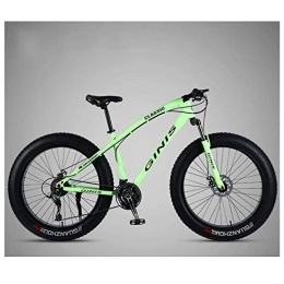 WJSW Fat Tyre Mountain Bike 26 Inch Mountain Bicycle, High-carbon Steel Frame Fat Tire Mountain Trail Bike, Men's Womens Hardtail Mountain Bike with Dual Disc Brake, Green, 24 Speed Spoke