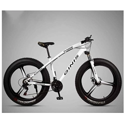 WJSW Fat Tyre Mountain Bike 26 Inch Mountain Bicycle, High-carbon Steel Frame Fat Tire Mountain Trail Bike, Men's Womens Hardtail Mountain Bike with Dual Disc Brake, White, 27 Speed 3 Spoke