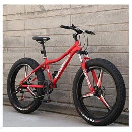 WJSW Bike 26 Inch Mountain Bikes, High-carbon Steel Hardtail Mountain Bike, Fat Tire All Terrain Mountain Bike, Women Men's Anti-Slip Bikes, Red, 27 Speed 3 Spoke