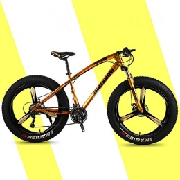 FJX Bike 26" Mountain Bike, Double-disc Mountain Snowmobile, Beach Fat Tire Speed Bicycle, 7-27 Speed Fully Adjustable Bike, Yellow, 26 inch 24 speed