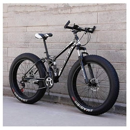 WJSW Fat Tyre Mountain Bike Adult Mountain Bikes, Fat Tire Dual Disc Brake Hardtail Mountain Bike, Big Wheels Bicycle, High-carbon Steel Frame, Black, 24 Inch 27 Speed
