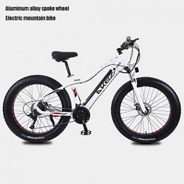 Alqn Fat Tyre Mountain Bike Alqn Adult Fat Tire Electric Mountain Bike, 27 Speed Snow Bikes, Portable 10Ah Li-Battery Beach Cruiser Bicycle, Lightweight Aluminum Alloy Frame, 26 inch Wheels, White, A