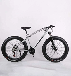 Alqn Fat Tyre Mountain Bike Alqn Fat Tire Adult Mountain Bike, High-Carbon Steel Frame Cruiser Bikes, Beach Snowmobile Bicycle, Double Disc Brake 26 inch Wheels, Silver, 24 Speed