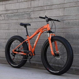 Alqn Bike Alqn Fat Tire Mountain Bike Mens, 26 inch Adult Snow Bike, Double Disc Brake Cruiser Bikes, Beach Bicycle, 4.0 Wide Wheels, Orange, 7 Speed