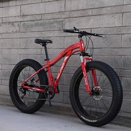 Alqn Bike Alqn Fat Tire Mountain Bike Mens, 26 inch Adult Snow Bike, Double Disc Brake Cruiser Bikes, Beach Bicycle, 4.0 Wide Wheels, Red, 7 Speed