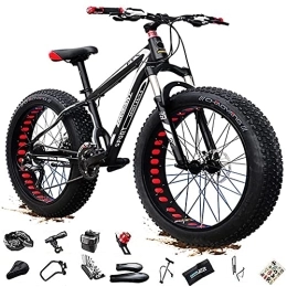 Bananaww Fat Tyre Mountain Bike Bananaww 24 / 26 x 4.0 Inch Thick Wheel Men's Mountain Bikes, Adult Fat Tire Mountain Trail Bike, 27 / 30 Speed Bicycle, High-carbon Steel Frame, Dual Full Suspension Dual Disc Brake Bicycle, Black Red