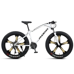 Bananaww Fat Tyre Mountain Bike Bananaww 26 Inch Mountain Bikes, 21 / 24 / 27 / 30 Speed Bicycle, Adult Fat Tire Mountain Trail Bike, High-carbon Steel Frame Dual Full Suspension Dual Disc Brake 4.0 Inch Thick Wheel, Black White