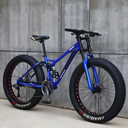 DelongKe Fat Tyre Mountain Bike DelongKe Mountain Bike Adult, Fat Tire Mountain Bike Mens, 26 Inch Adult Snow Bike, Double Disc Brake Cruiser Bikes, Beach Bicycle, 4.0 Wide Wheels, 27 Variable Speed, Blue, Spoke wheel