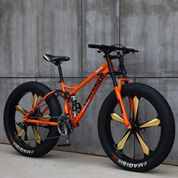 DelongKe Bike DelongKe Mountain Bike Adult, Mountain Bike 26 Inch, Fat Tire Mountain Bike, Dual Suspension Frame And Suspension Fork All Terrain Mountain Bike, 27Speed, Orange, Five cutter wheel