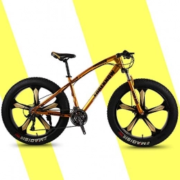 DelongKe Bike DelongKe Mountain Bike Adult, Mountain Bikes, 26 Inch Fat Tire Hardtail Mountain Bike, Dual Suspension Frame And Suspension Fork All Terrain Mountain Bike, 21 Speed, Yellow, Five cutter wheel