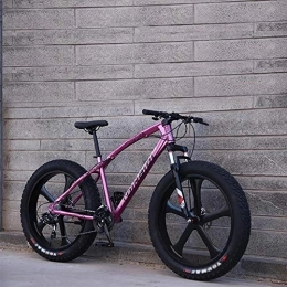 DULPLAY Bike DULPLAY 26 Inch Fat Tire Bicycle, Men's High-carbon Steel Frame Hardtail Mountain Bikes, Men Women Students Variable Speed Bike Pink 5 Spoke 26", 24-speed