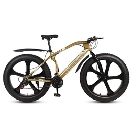 DULPLAY Fat Tyre Mountain Bike DULPLAY 26 Inch Fat Tire Hardtail Mountain Bike, Dual Suspension Frame And Suspension Fork All Terrain Snow Bicycle, Men's Mountain Bikes Gold 5 Spoke 26", 24-speed