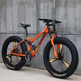 DULPLAY Fat Tyre Mountain Bike DULPLAY Men Women Student Variable Speed Bike, Bicycle, Fat Tire Mountain Bike, 26 Inch Variable Speed Mountain Bikes Orange 3 Spoke 26", 21-speed