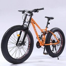 AP.DISHU Fat Tyre Mountain Bike Fat Tire Mountain Bikes Mens Womens High-Carbon Steel Frame Dual Disc Brake Unisex All Terrain Anti-Slip Bicycle 26 Inch Wheels, Orange, 27 Speed