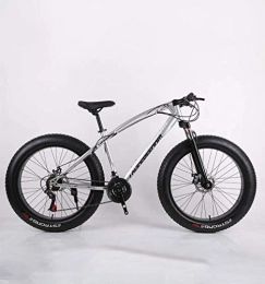 GASLIKE Bike GASLIKE Fat Tire Adult Mountain Bike, High-Carbon Steel Frame Cruiser Bikes, Beach Snowmobile Bicycle, Double Disc Brake 26 Inch Wheels, Silver, 21 speed