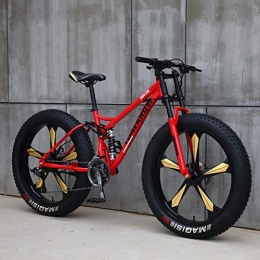 KKLTDI Fat Tyre Mountain Bike KKLTDI Adult Road Bike, Cruiser Bicycle Beach Ride Travel Sport Mountain Bikes, Fat Bike 26 Inch 21 Speed Mountain Bicycle Red 5 Spoke 26", 21-speed