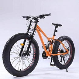 LUO Fat Tyre Mountain Bike LUO Bike，Adult Fat Tire Mountain Bike, Full Suspension Off-Road Snow Bikes, Double Disc Brake Beach Cruiser Bicycle, Student Highway Bicycles, 26 inch Wheels, Orange, 24 Speed, Orange, 24 Speed