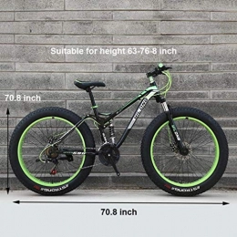 YANQ Fat Tyre Mountain Bike Man Women Mountain Bike, Steel Frame with High Carbon Content, Large Tire Hardtail Bicycles, Fat Bike from Mountain Green, 24 inch 27 Speed, Green, 26 Inch 24 Speed