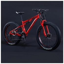 NENGGE Fat Tyre Mountain Bike NENGGE 24 Inch Mountain Bikes, Adult Boys Girls Fat Tire Mountain Trail Bike, Dual-Suspension Bicycle, High-Carbon Steel Frame, Anti-Slip Off-Road Bikes, Red, 21 Speed