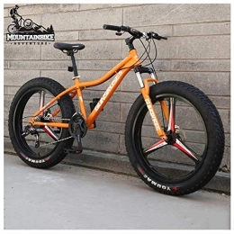 NENGGE Fat Tyre Mountain Bike NENGGE 26 Inch Hardtail Mountain Bike Fat Tire Mountain Trail Bike for Adults Men Women, Mechanical Disc Brakes Mountain Bicycle with Front Suspension, High-carbon Steel, 3 Spoke Orange, 24 Speed