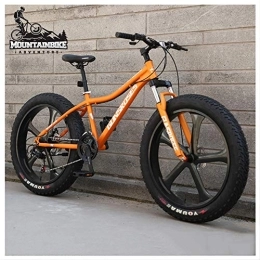 NENGGE Fat Tyre Mountain Bike NENGGE 26 Inch Hardtail Mountain Bike Fat Tire Mountain Trail Bike for Adults Men Women, Mechanical Disc Brakes Mountain Bicycle with Front Suspension, High-carbon Steel, 5 Spoke Orange, 24 Speed