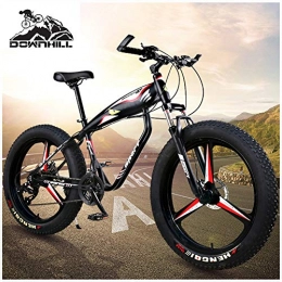 NENGGE Fat Tyre Mountain Bike NENGGE 26 Inch Hardtail Mountain Bikes for Men / Women, Adult Fat Tire Mountain Off-Road Bicycle with Front Suspension & Dual Disc Brake Adjustable Seat All Terrain Mountain Bike, 3 Spoke Black, 27 Speed