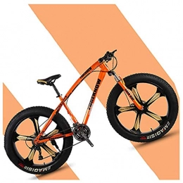 NENGGE Bike NENGGE 26 Inch Hardtail Mountain Bikes with Fat Tire for Adults Men Women, Mountain Trail Bike with Front Suspension Disc Brakes, High-Carbon Steel Mountain Bicycle, Orange 5 Spoke, 7 Speed