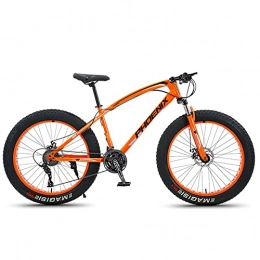 NENGGE Bike NENGGE 26 Inch Mountain Bike for Boys, Girls, Mens and Womens, Adult Fat Tire Mountain Bicycle, Carbon Steel Beach Snow Outdoor Bike, Hardtail, Disc Brakes, Orange Spoke, 24 Speed