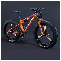 NENGGE Fat Tyre Mountain Bike NENGGE 26 Inch Mountain Bikes, Adult Boys Girls Fat Tire Mountain Trail Bike, Dual-Suspension Bicycle, High-Carbon Steel Frame, Anti-Slip Off-Road Bikes, Orange 3 Spoke, 24 Speed