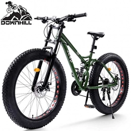 NENGGE Fat Tyre Mountain Bike NENGGE 26 Inch Mountain Bikes with Dual-Suspension for Adults Men Women, Fat Tire Anti-Slip Mechanical Disc Brakes Mountain Bicycle, All Terrain High-carbon Steel Bike, Green, 21 Speed