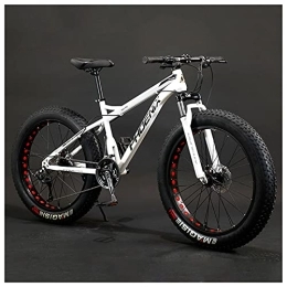 NENGGE Fat Tyre Mountain Bike NENGGE Adult Mountain Bike, 24-Inch Wheels, Mens, Womens Steel Frame, Fat Tire Mountain Bikes Hardtail Mountain Bicycle, Mechanical Disc Brakes, White, 30 Speed