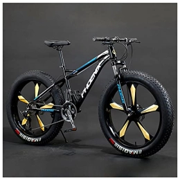 NENGGE Fat Tyre Mountain Bike NENGGE Adult Mountain Bike, 26-Inch Wheels, Mens, Womens Steel Frame, Fat Tire Mountain Bikes Hardtail Mountain Bicycle, Mechanical Disc Brakes, Blue 5 Spoke, 7 Speed