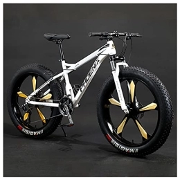 NENGGE Fat Tyre Mountain Bike NENGGE Adult Mountain Bike, 26-Inch Wheels, Mens, Womens Steel Frame, Fat Tire Mountain Bikes Hardtail Mountain Bicycle, Mechanical Disc Brakes, White 5 Spoke, 24 Speed