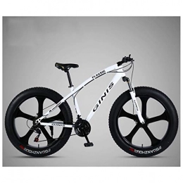 NENGGE Fat Tyre Mountain Bike NENGGE Adults Hardtail Mountain Bikes 26 Inch Fat Tire, Men Women High-carbon Steel All Terrain Mountain Trail Bicycle, Adjustable Seat & Dual Disc Brake & Front Suspension, 5 Spoke White, 21 Speed