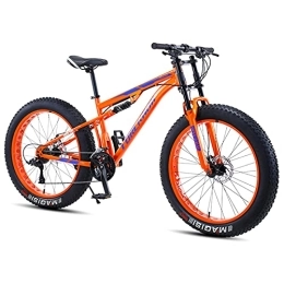 NENGGE Bike NENGGE Dual-Suspension Mountain Bikes with Dual Disc Brake for Adults Men Women 26 / 24 Inch All Terrain Anti-Slip Fat Tire Mountain Bicycle, Carbon Steel Mountain Trail Bike, Orange, 26 Inch 30 Speed