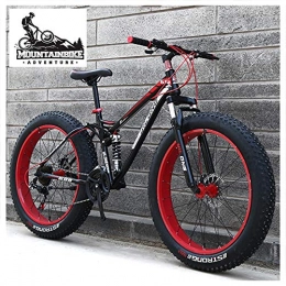 NENGGE Fat Tyre Mountain Bike NENGGE Dual-Suspension Mountain Bikes with Dual Disc Brake for Adults Men Women, All Terrain Anti-Slip Fat Tire Mountain Bicycle, High-carbon Steel Mountain Trail Bike, Red, 26 Inch 21 Speed