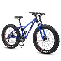 NENGGE Fat Tyre Mountain Bike NENGGE Fat Tire Bike for Men Women, 24-Inch Wheels, 4-Inch Wide Knobby Tires 7 / 21 / 24 / 27 / 30 Speed Beach Snow Mountain Bicycle, Dual-Suspension & Dual Disc Brake, Blue, 27 Speed