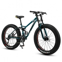 NENGGE Fat Tyre Mountain Bike NENGGE Fat Tire Bike for Men Women, 24-Inch Wheels, 4-Inch Wide Knobby Tires 7 / 21 / 24 / 27 / 30 Speed Beach Snow Mountain Bicycle, Dual-Suspension & Dual Disc Brake, Green, 27 Speed