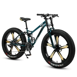 NENGGE Bike NENGGE Fat Tire Bike for Men Women, 26-Inch Wheels, 4-Inch Wide Knobby Tires 7 / 21 / 24 / 27 / 30 Speed Beach Snow Mountain Bicycle, Dual-Suspension & Dual Disc Brake, Green 5 Spoke, 24 Speed