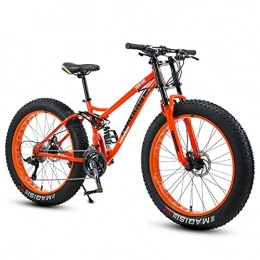 NENGGE Fat Tyre Mountain Bike NENGGE Fat Tire Bike for Men Women, 26-Inch Wheels, 4-Inch Wide Knobby Tires 7 / 21 / 24 / 27 / 30 Speed Beach Snow Mountain Bicycle, Dual-Suspension & Dual Disc Brake, Orange Spoke, 30 Speed