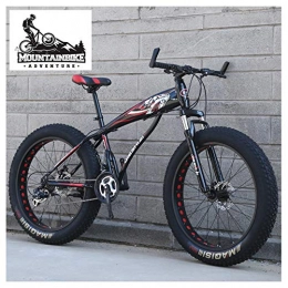 NENGGE Fat Tyre Mountain Bike NENGGE Fat Tire Hardtail Mountain Bikes with Front Suspension for Adults Men Women, 4" wide tires Anti-Slip Mountain Bicycle, High-carbon Steel Dual Disc Brake Bike, New Black2, 24 Inch 24 Speed