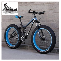 NENGGE Fat Tyre Mountain Bike NENGGE Full Suspension Mountain Bikes with Dual Disc Brake for Adults Men Women, High-Carbon Steel Fat Tire Mountain Trail Bike All Terrain Mountain Bicycle, Blue 1, 24 Inch 24 Speed